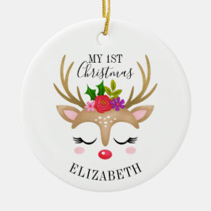 Personlig Cute Reindeer Baby 1:a jul Julgransprydnad Keramik