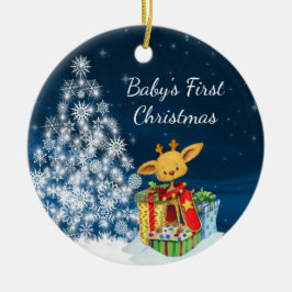 Personlig Cute Reindeer Baby första julen Julgransprydnad Keramik