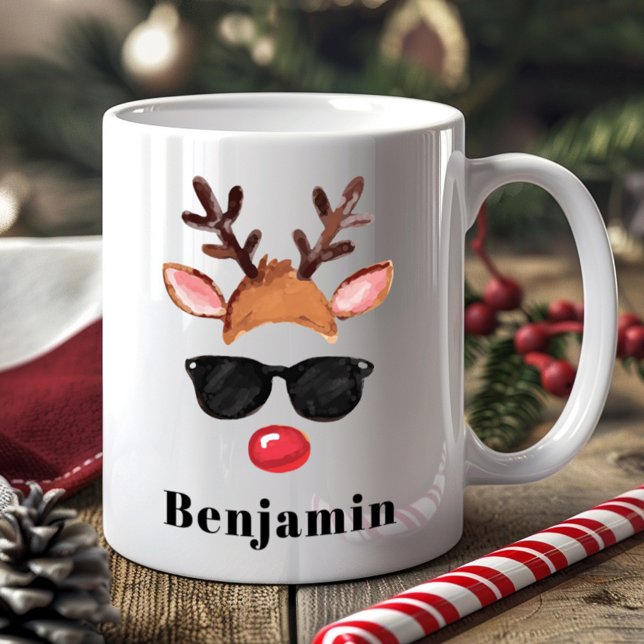 Personlig Cute Reindeer Boy-jul Kaffemugg (Skapare uppladdad)