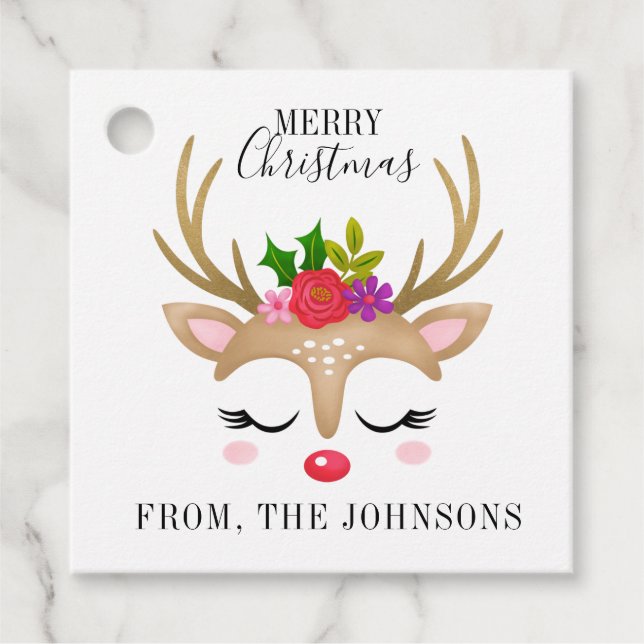 Personlig Cute Reindeer jul Gåvor Etiketter (Framsida)