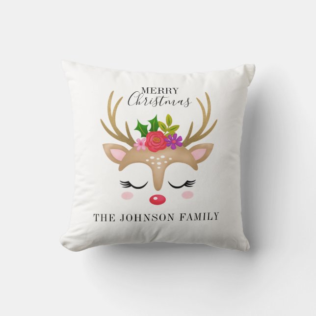 Personlig Cute Reindeer jul Kudde (Framsida)