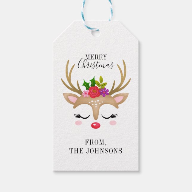 Personlig Cute Reindeer-Juletiketter Presentetikett (Framsidan)