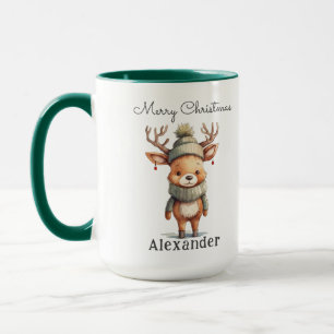Personlig Cute Reindeer Vattensfärgad jul Mugg