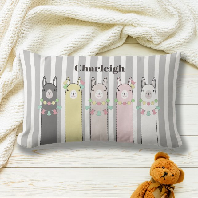 Personlig Cute Retro Colorful Llamas Kids Lumbarkudde (Skapare uppladdad)