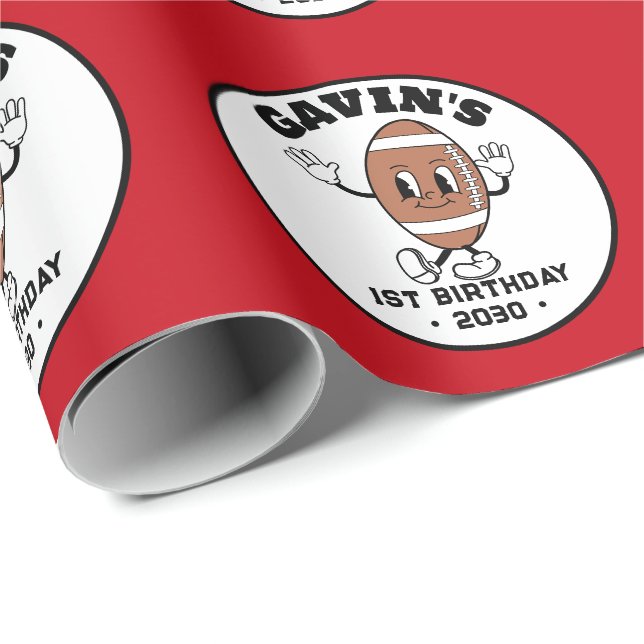 Personlig Cute Retro Football Födelsedagsfest Presentpapper (Rullad Hörn)