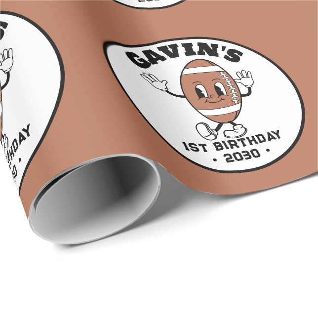 Personlig Cute Retro Football Födelsedagsfest Presentpapper (Rullad Hörn)