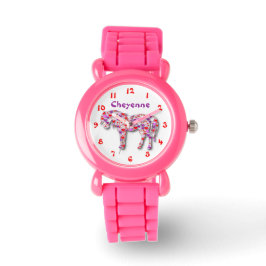 Personlig Cute Rosa and Lila Heart Horse Pony Armbandsur