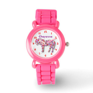 Personlig Cute Rosa and Lila Heart Horse Pony Armbandsur