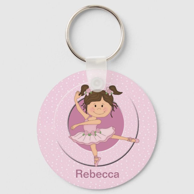 Personlig Cute Rosa Ballerina Nyckelring (Framsida)
