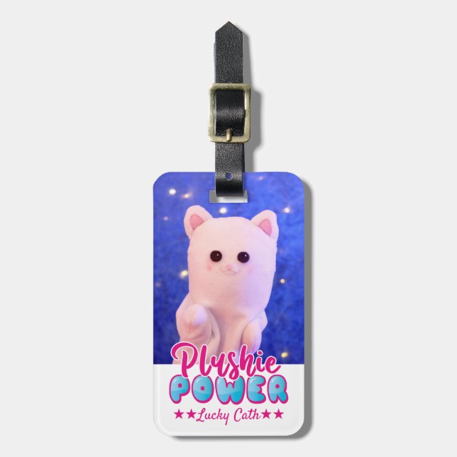 Personlig Cute Rosa Blue Plushie Power Photo Bagagebricka (Vertikal Framsida)