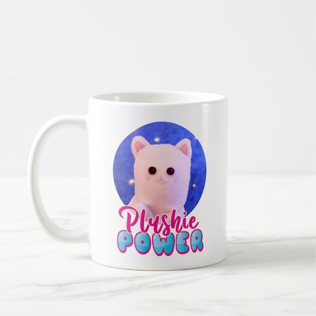 Personlig Cute Rosa Blue Plushie Power Photo Kaffemugg (Vänster)