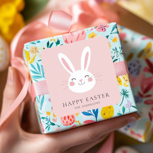 Personlig Cute Rosa Bunny Påsk Fyrkantigt Klistermärke