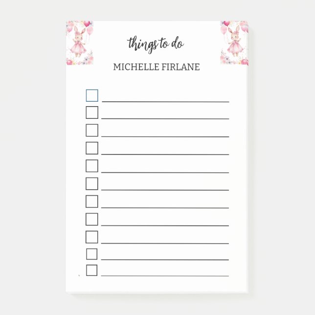 Personlig Cute Rosa Bunny Post-it Block (Framsida)