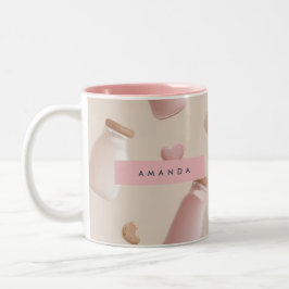 Personlig Cute Rosa Cookie och Strawberry Mjölk Två-Tonad Mugg