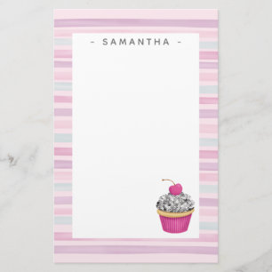Personlig Cute Rosa Cupkaka Stationär