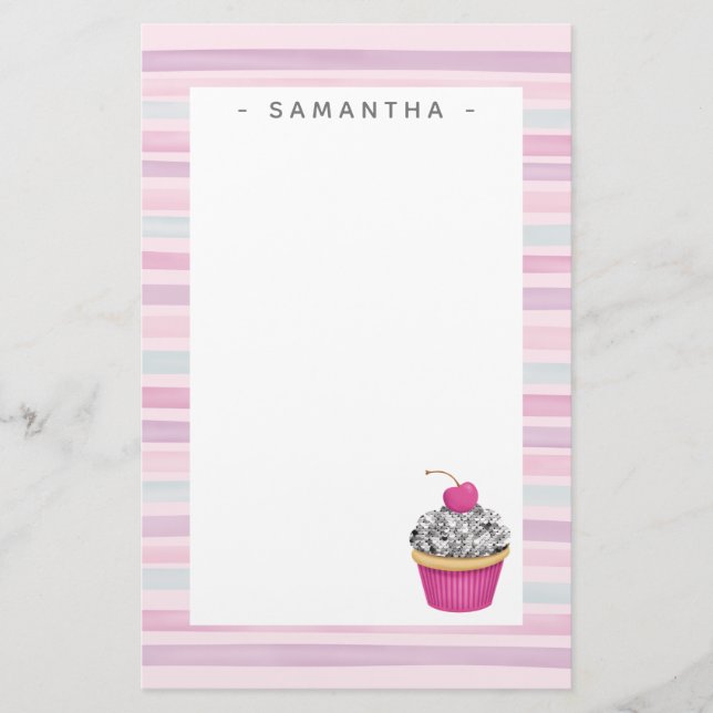 Personlig Cute Rosa Cupkaka Stationär (Framsida)