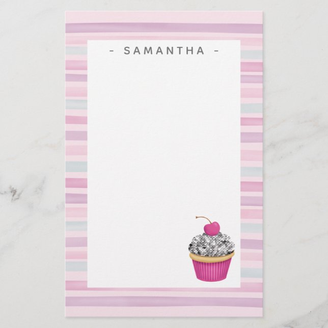 Personlig Cute Rosa Cupkaka Stationär (Framsida)