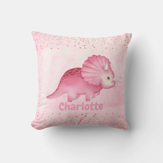 Personlig Cute Rosa Dinosaur Kudde (Framsida)