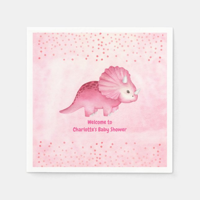 Personlig Cute Rosa Dinosaur Pappersservett (Framsidan)