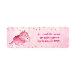 Personlig Cute Rosa Dinosaur Returadress Etikett
