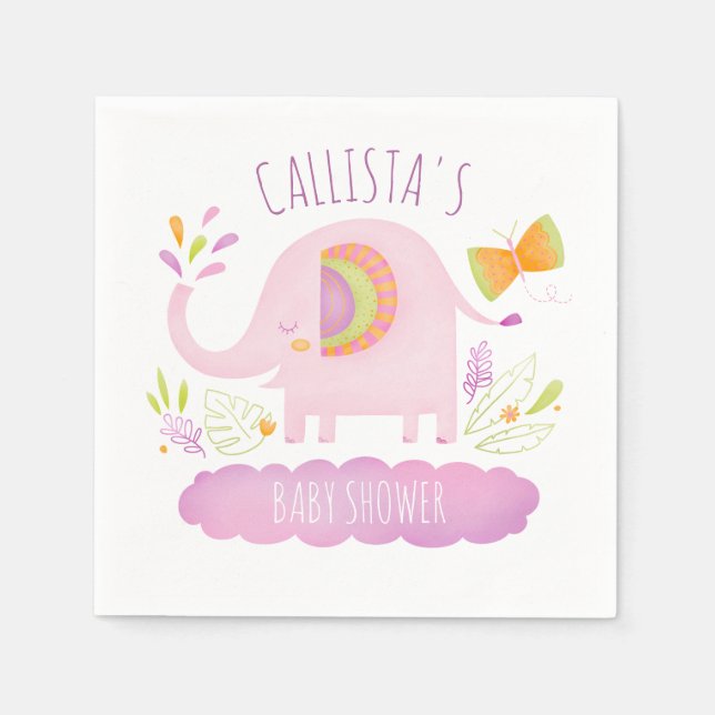 Personlig Cute Rosa Elephant Baby Shower Pappersservett (Framsidan)