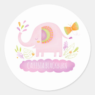 Personlig Cute Rosa Elephant Sticker Runt Klistermärke