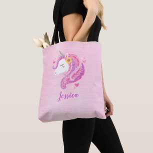 Personlig Cute Rosa Girl Unicorn Tote Bag Tygkasse