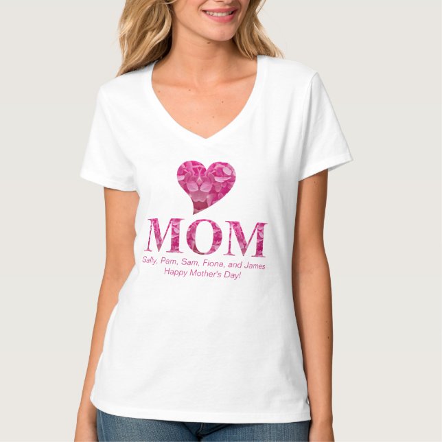 Personlig Cute Rosa Heart MAMMA Blommigt Letning T Shirt (Framsida)