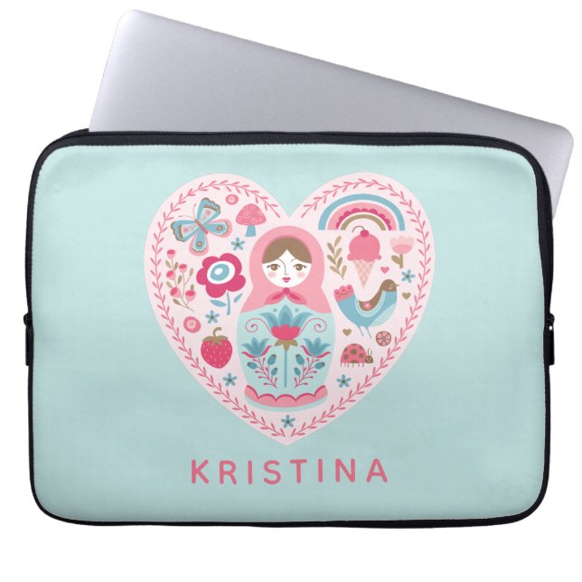 Personlig Cute Rosa Heart Ntestdocka Laptop Fodral (Framsidan)