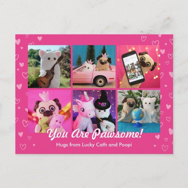 Personlig Cute Rosa Hearts Photo Collage Vykort (Framsida)