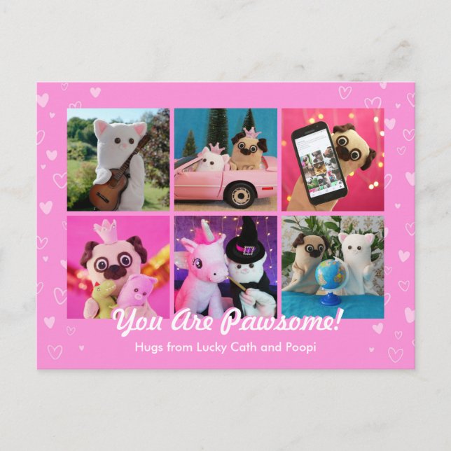 Personlig Cute Rosa Hjärtar med Photo Plushiemail Vykort (Framsida)