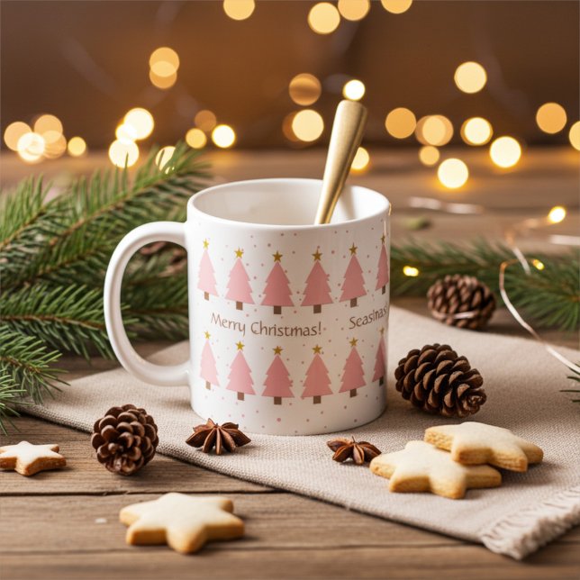 Personlig Cute Rosa Julgranar, Guld Stars Kaffemugg (Skapare uppladdad)