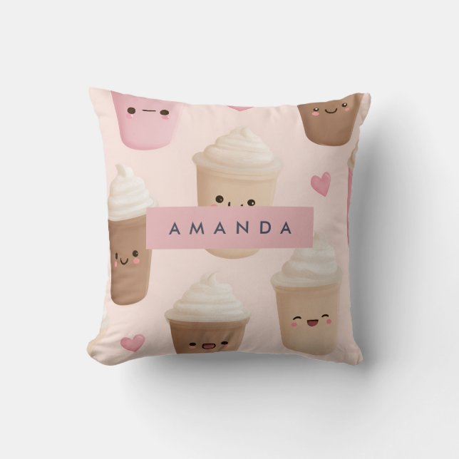 Personlig Cute Rosa Kawaii Coffee Kopp Kudde (Framsida)