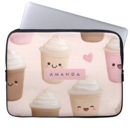 Personlig Cute Rosa Kawaii Coffee Kopp Laptop Fodral