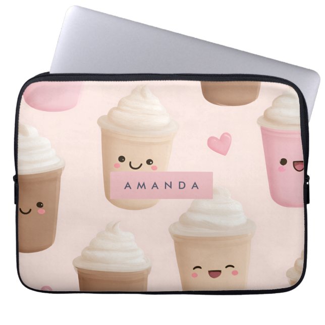 Personlig Cute Rosa Kawaii Coffee Kopp Laptop Fodral (Framsidan)