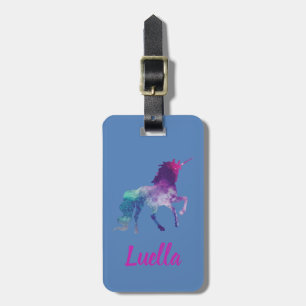 Personlig Cute Rosa Kids Unicorn-resetagg Bagagebricka