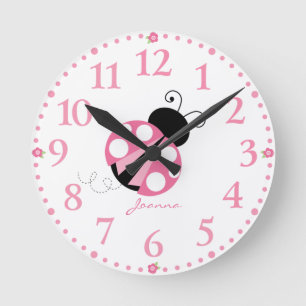 Personlig Cute Rosa Ladybug Clock Rund Klocka