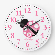 Personlig Cute Rosa Ladybug Large Clock