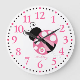 Personlig Cute Rosa Ladybug Large Clock Stor Klocka