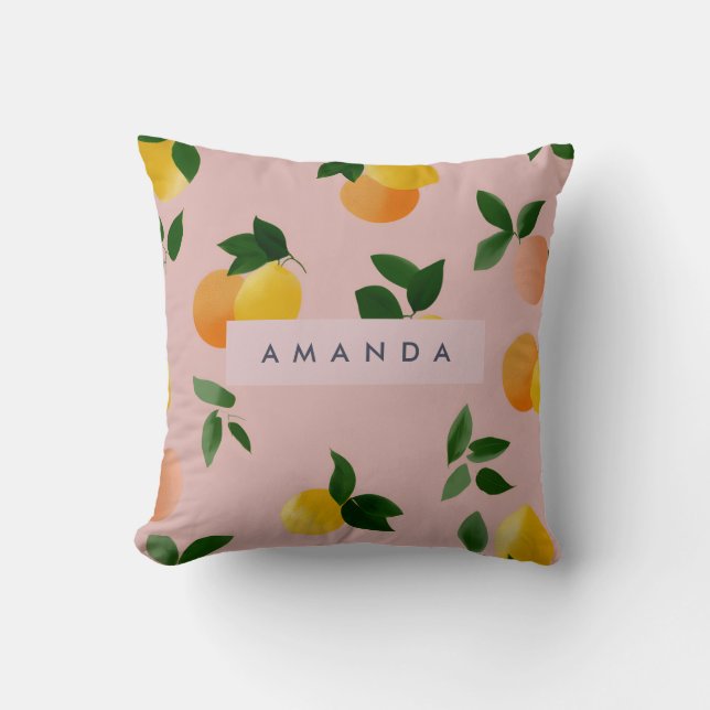 Personlig Cute Rosa Lemon Orange Frukt Kudde (Framsida)