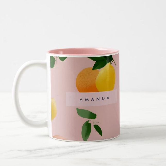 Personlig Cute Rosa Lemon Orange Frukt Två-Tonad Mugg (Vänster)