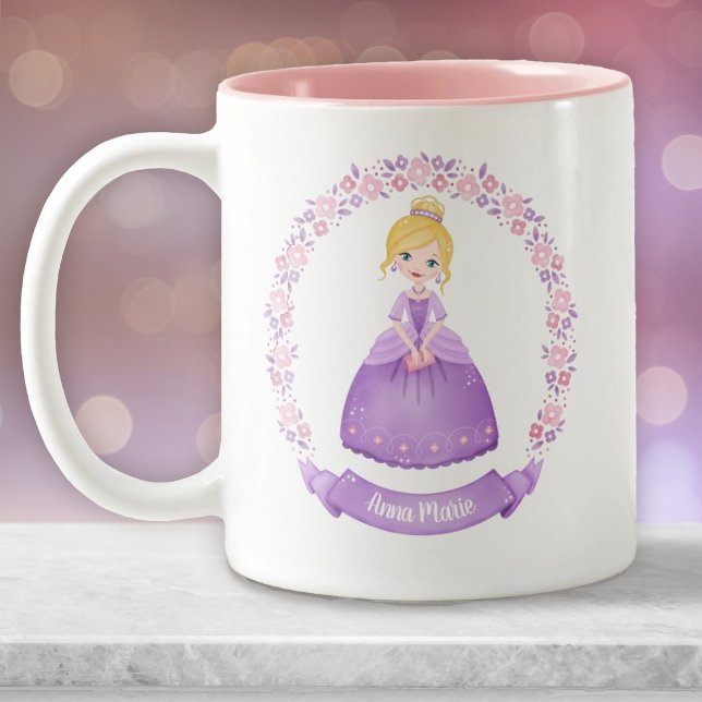 Personlig Cute Rosa Lila Princess Två-Tonad Mugg (A cute purple princess mug. Personalize it with your girls name.)