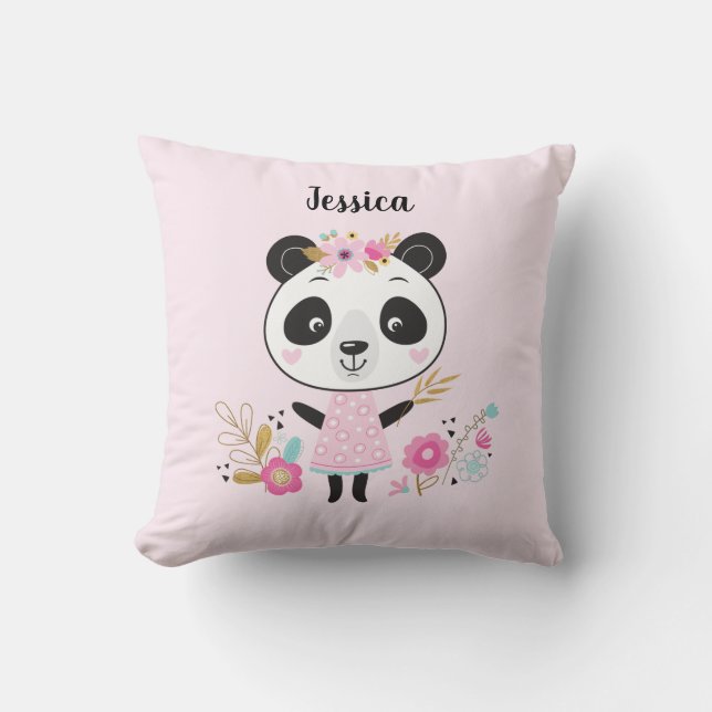 Personlig Cute Rosa Panda Bear Kudde (Framsida)
