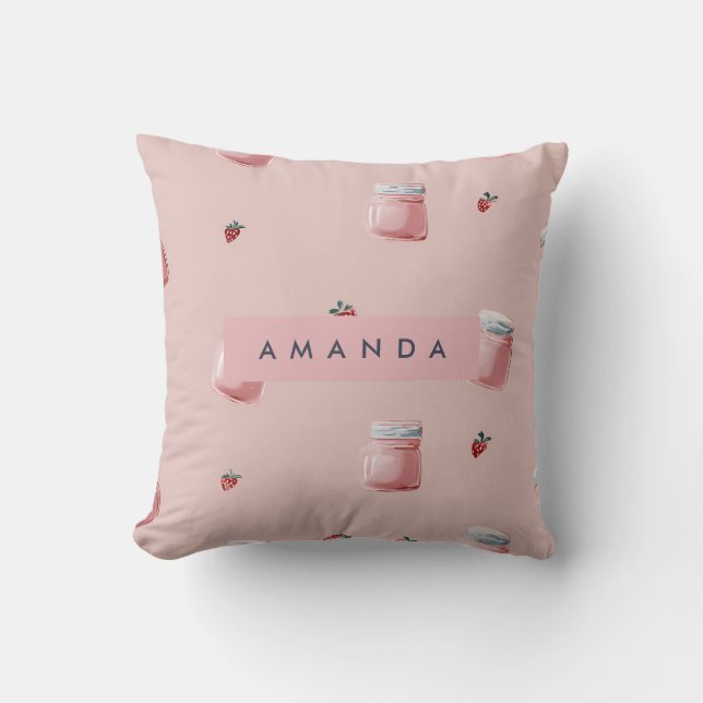 Personlig Cute Rosa Strawberry Burk Mönster Kudde (Framsida)