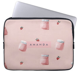 Personlig Cute Rosa Strawberry Burk Mönster Laptop Fodral