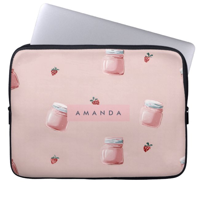 Personlig Cute Rosa Strawberry Burk Mönster Laptop Fodral (Framsidan)