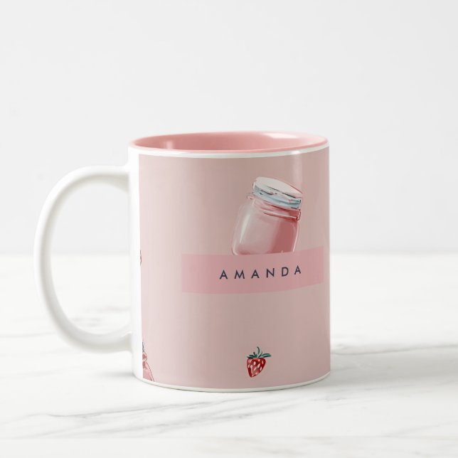 Personlig Cute Rosa Strawberry Burk Mönster Två-Tonad Mugg (Vänster)