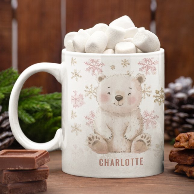 Personlig Cute Rosa Vintern Bär jul Kaffemugg (Personalized Cute Pink Winter Bear Christmas Coffee Mug)