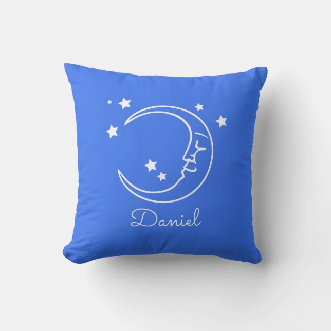 Personlig Cute Royal Blue Måne Stars Nursery Kudde (Framsida)