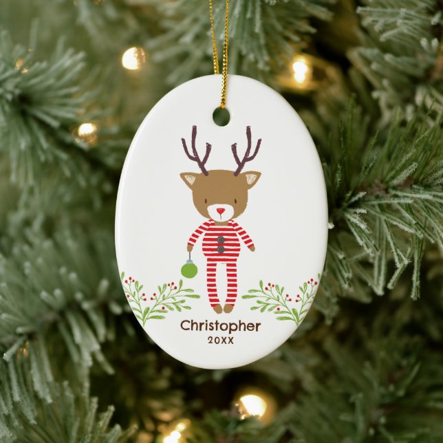 Personlig Cute Rustic Reindeer Kids jul Julgransprydnad Keramik (Träd)